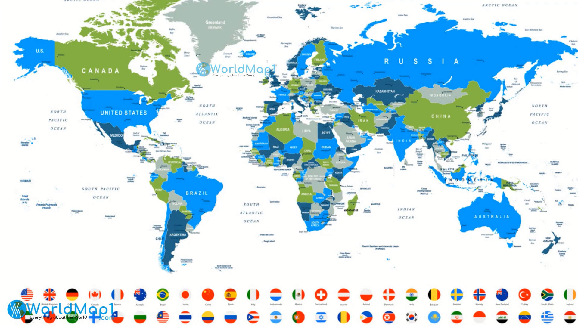 Karte der Ländergrenzen der Welt mit Flaggen